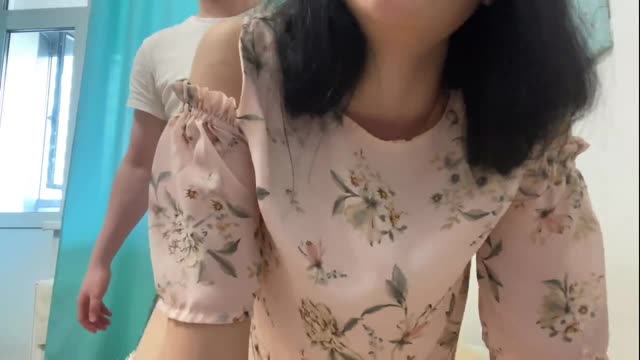 Sex doggy style with a juicy pussy: a guy roughly fucks a girl, and she moans to her friend on the phone