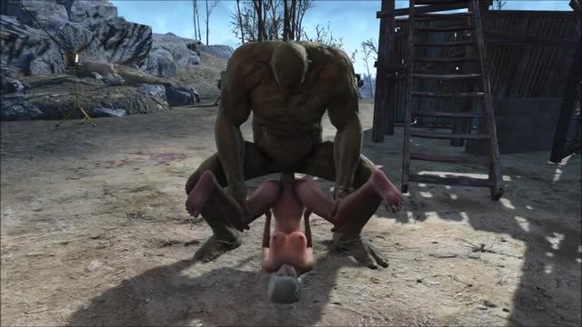 A Huge Mutant from Fallout 4 Mercilessly Torments a Sexy Blonde Until She Reaches Complete Ecstasy